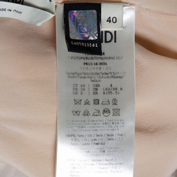 Fendi Cream Silk Scalloped Long Sleeve Blouse S